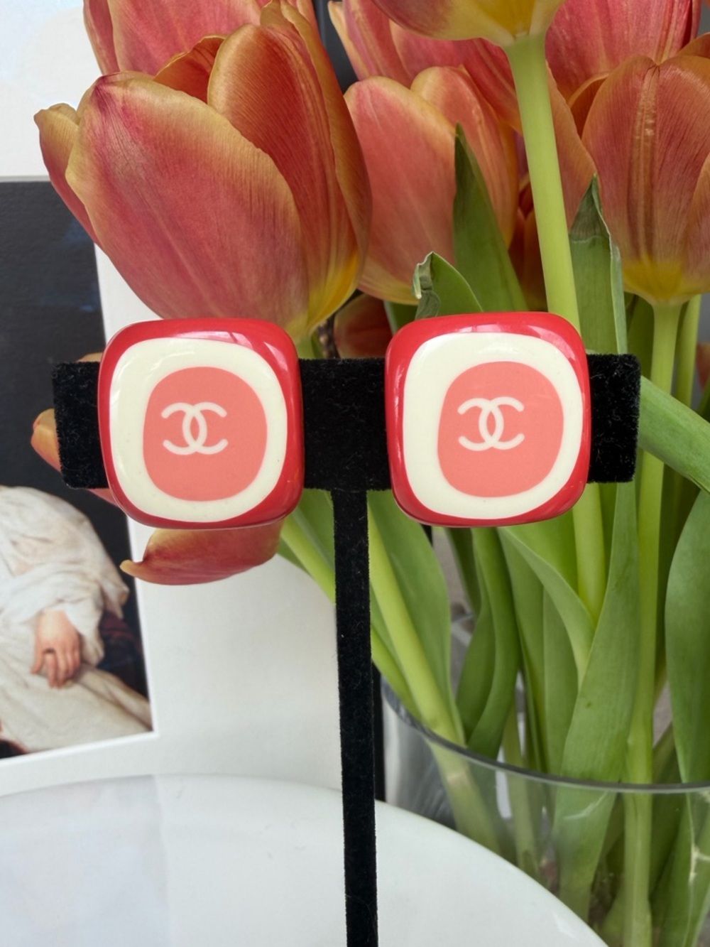 SOLD 🩷 CHANEL Pink and Ivory CC Earrings